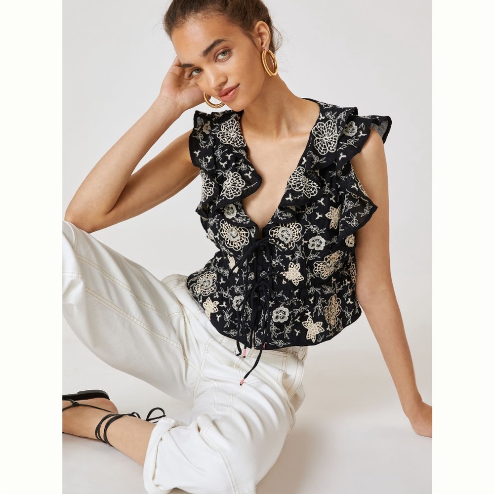 ✨ Anthropologie Ruffled Crop Top Sz LP - Picture 2 of 5